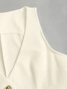 Sweetra Áo vest không tay cổ chữ V màu trơn, cài cúc kim loại, kiểu dáng trang trọng, thanh lịch dành cho nữ, áo vest trắng cho nữ. - Màu be - Xem 4