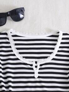 2pcs/Set Casual Striped Polo Collar Top And Straight Leg Pants Set For Teen Girl Versatile For Spring/Autumn Commuting - Pink - View 3