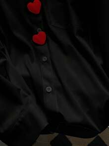 GlowEve CURVE Áo sơ mi dài tay cỡ lớn in hình trái tim và môi - màu đen - Xem 6