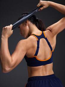 Powerista Women's Contrast Binding Open Back Sports Bra - Blue - View 1