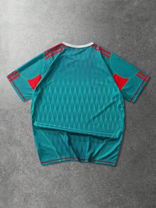 ROMWE MEN Prep Men's Round Neck Raglan Sleeve Casual Breathable Football Graphic Short Sleeve T-Shirt - Green - View 2