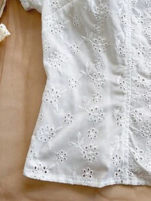 Soleia Women's Hollow Out Embroidery Puff Sleeve Casual Blouse - White - View 3