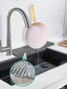 1pc Silicone Sink Drain Board, Kitchen Countertop Drainer Mat, Sloped Drainage Pad - Multicolor - View 1