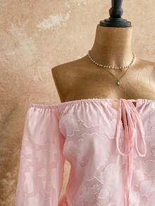 Soleia Đầm mini dáng chữ A tay phồng, hở vai, lưng trần, in hoa màu hồng lãng mạn dành cho nữ, chất liệu chiffon, thích hợp cho kỳ nghỉ, tiệc tùng, hẹn hò, ngày Valentine, tiệc trà chiều. - Màu Hồng baby - Xem 6