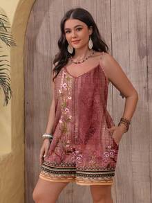 EMERY ROSE Mono estampado retro de talla grande, informal para el verano - Rojo - Ver 4