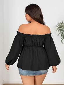 Vionelle Plus Size Sexy Off-Shoulder Bow Blouse - Black - View 6