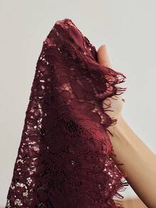Anewsta 女士优雅蕾丝性感活力时尚镂空短袖上衣，春夏款 - 酒紅色 - 查看 8