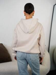 SAYEHFBABY Trang phục mùa hè cho nữ, áo hoodie dài tay màu xanh lá cây đơn giản, thường ngày, không dây rút, cỡ lớn - Màu be - Xem 2