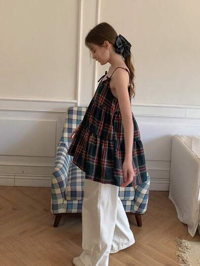 DAZY Teen Girls' Casual Everyday Plaid Bow Decor Camisole