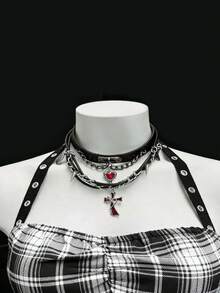 EgrlEra 女士休闲格子褶皱胸部不对称下摆连衣裙，夏季 - 灰色 - 查看 3