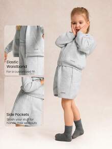 GLOWMODE Kids Collection Everyday Fleece Bundle Up Soft Warm Elastic Waist Loose Fit A-Line Shorts Daily Casual Outdoor Wear - Grey - View 3