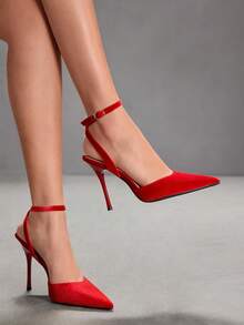 CUCCOO SZL Women's Fashion Pointed Toe Ankle Strap Stiletto High Heel Pumps, Suitable For Commuting, Dating, Party, Wedding And Other Occasions Valentine's Day Spring Shoes - Korean velvet red - View 5