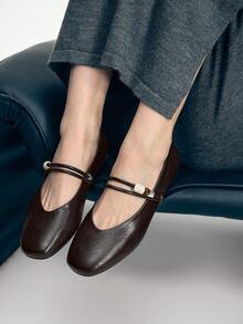 Mnmlis Bailarinas de mujer con decoración, versátiles y cómodas, tipo Mary Jane, para primavera/otoño - Café integral - Ver 6