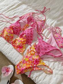 Elavelle Bộ đồ bơi bikini gợi cảm có dây mảnh họa tiết hoa và kim loại mùa xuân dành cho nữ - Nhiều màu - Xem 2