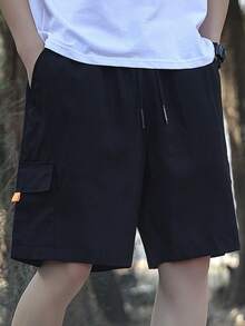 Manfinity Hypemode Men's Solid Color Casual Cargo Shorts - Black - View 3