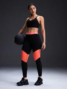 Powerista Women's Letter Print Contrast Color High Waist Shaping Sports Leggings Gym Leggings Workout Leggings Activewear Leggings - Black - View 7