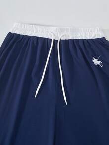 少女骑士印花撞色荷叶边领T恤和阔腿裤休闲装