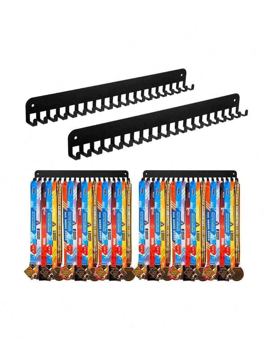 Giá Treo Huy Chương - Giá Treo Huy Chương Cá Nhân Hóa Dành Cho Vận Động Viên Thể Thao, Chất Liệu Thép Đen Chắc Chắn, Chứa Được Hơn 60 Huy Chương, Dễ Lắp Đặt, Giá Trưng Bày Huy Chương Treo Tường, Giá Treo Huy Chương, 20 Móc, Lưu Trữ Đồ Dùng Học Tập - màu đen - Xem 1