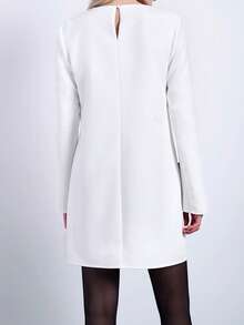 Maija 女士浪漫优雅撞色蝴蝶结装饰长袖迷你连衣裙，派对/生日装扮，情人节，节日 - 白色 - 查看 4