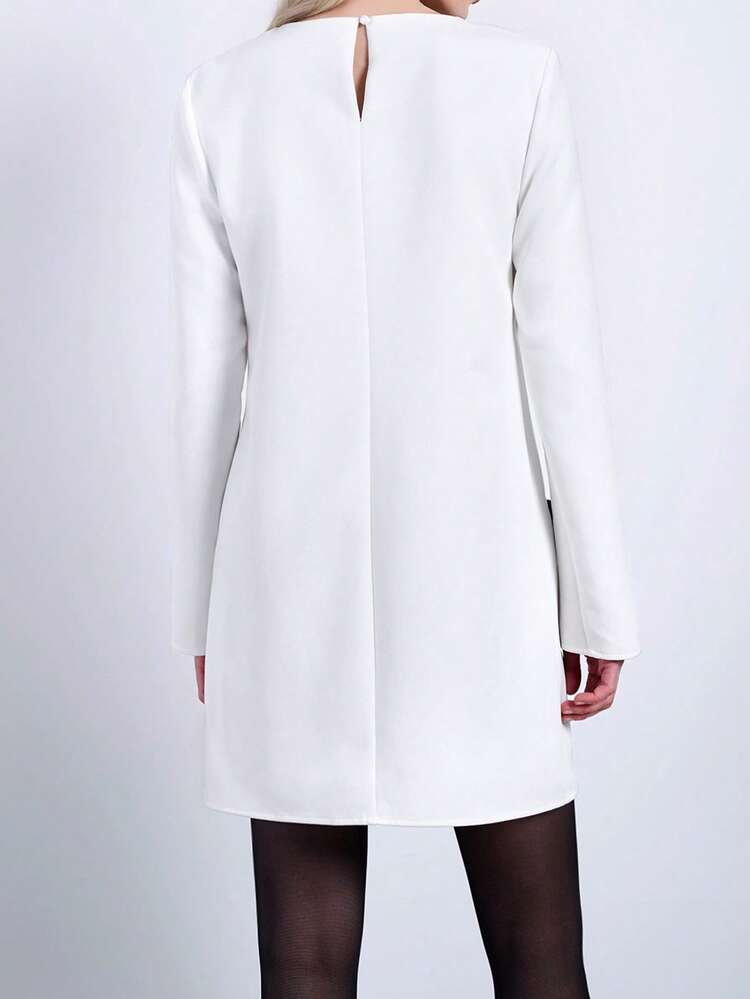 SHEIN Maija Women's Romantic Elegant Contrast Color Bow Decor Long Sleeve Mini Dress, Party/Birthday Outfit Valentines Day,Festival