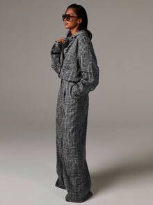 Athîral Women's Drop Shoulder Long Sleeve Single-Breasted Casual Pocket Shirt & Wide Leg Denim Jumpsuit - Black - View 5