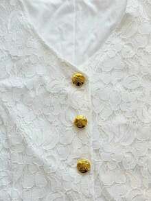 INAWLY 女士花卉蕾丝金属单排扣背心 - 米色 - 查看 3