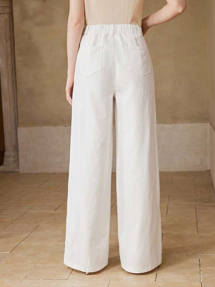 WOMEN'S SPRING/SUMMER COTTON HOLLOW-OUT EMBROIDERED WIDE LEG PANTS