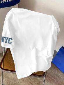 Manfinity Dauomo 男士休闲宽松字母印花圆领短袖T恤 - 白色 - 查看 2