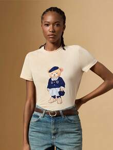 Briarwyn 女士休闲小熊图案短袖T恤，图案T恤，女士夏季款，复古风格，新年款 - 杏色 - 查看 5