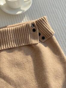 Comfortcana Váy len dệt kim gân màu trơn dành cho nữ, kiểu dáng Hàn Quốc, thích hợp cho mùa thu/đông. - Lạc đà - Xem 4
