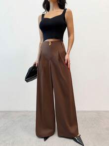 Firerie 女士优雅毕业波西米亚风阔腿裤，配金属扣 - 咖啡棕 - 查看 5
