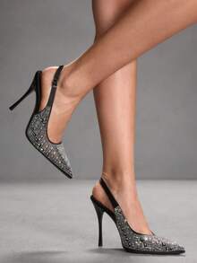 CUCCOO SZL Giày cao gót mũi nhọn khoét rỗng đính đá lấp lánh dành cho nữ, thích hợp cho đi làm, hẹn hò, dự tiệc, du lịch và các dịp khác trong dịp Giáng sinh. - Nhiều màu - Xem 5