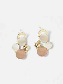 MOTF PREMIUM 复古金属圆盘耳环，简约几何圆形耳环，百搭欧美风格 - 金色 - 查看 9