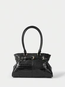 SHECARRY Bolso de mano tipo tote para mujer, bolso de hombro con estampado de cocodrilo - Negro - Ver 2