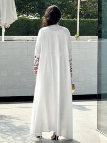 Yasmyna 女士花卉拼接亮片装饰长袖优雅长袍 - 白色 - 查看 5
