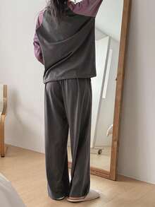 DAZY Casual Letter Graphic Contrast Raglan Sleeve Loose Women Pajama Set - Grey - View 2