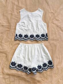 Soleia 女士度假休闲宽松露背系带纹理面料A字吊带背心，弹性腰带休闲短裤带口袋，沙滩和海边 - 彩色 - 查看 5