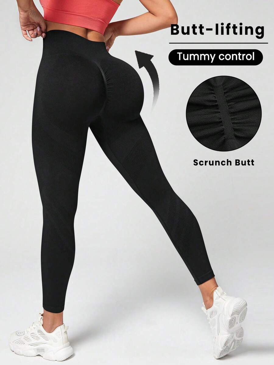 SHEIN Cheerettes 纯色宽腰运动紧身裤提臀瑜伽女裤