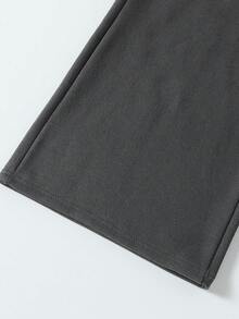 SHEIN ChillGRL 1pc Oversized Women/Teen Gray Washed Waistband Straight Leg Extra Long Pants, Autumn/Winter Wide Leg Sweatpants Comfy Pants Grey Pants - Dark Grey - View 6