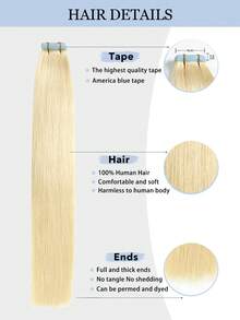 20 chiếc 50 gram băng dính tóc nối bằng tóc thật 18 inch Remy tóc nối màu 613 tóc vàng thời trang băng dính tóc nối, băng dính tóc thật thêm độ dài cho đám cưới - S613 - Xem 3