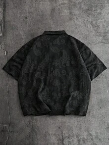 AXEPEAK Men's Casual Button-Down Short Sleeve Shirt, Street Fashion - Black - View 3