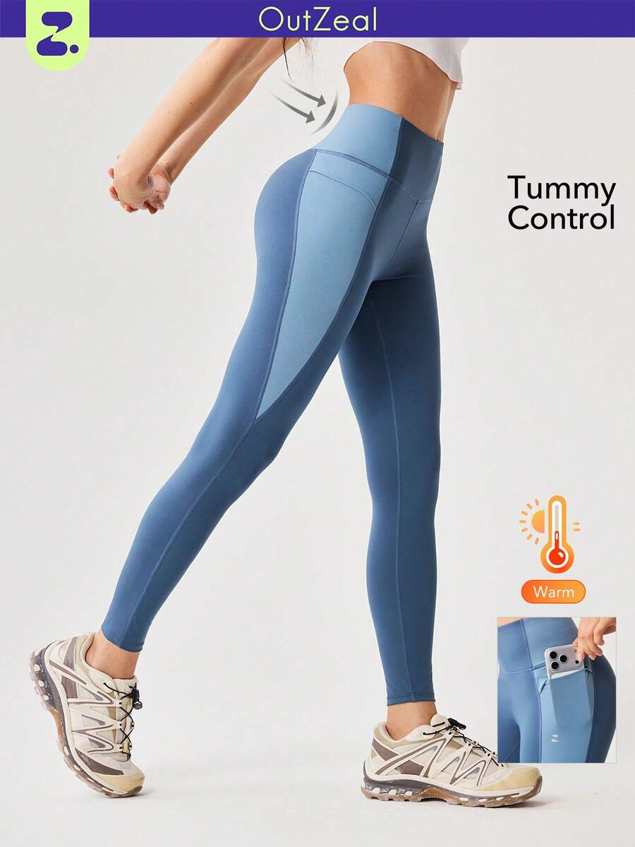 OutZeal Women Thermal Lined Quick-Drying High Waist Side Pocket Outdoor Legging Winter Hiking Camping - Blue - View 1