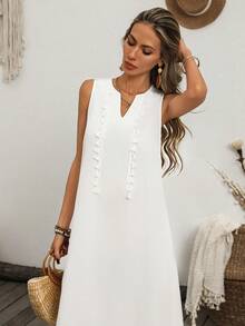 Breezaya 新款女士优雅性感连衣裙，适合办公室、度假、海滩、通勤、浪漫约会、宴会、派对、生日派对、音乐会、情人节和嘉年华等场合。女士春夏新款V领无袖宽松长款竹麻白色连衣裙，饰有流苏。女士度假连衣裙、优雅女士套装、沙滩连衣裙、长款连衣裙、女士连衣裙、婚礼宾客连衣裙、长款婚礼宾客连衣裙、白色。 - 白色 - 查看 6