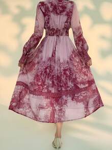 DAZY Đầm midi ren hoa phối hợp thanh lịch dành cho nữ, đầm dự tiệc cưới mùa xuân/hè. - Màu tím - Xem 2