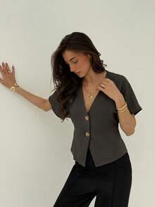 Aloruh Elegant Batwing Sleeve Double-Breasted Open Front Solid White Shirt