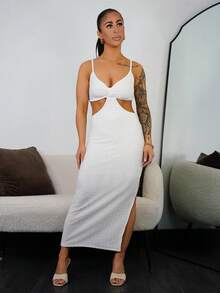 SAYEHFBABY Vacation Casual Sexy Cutout Waist Camisole Textured Fabric - White - View 1