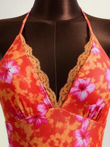 Zestiva Conjunto de 2 piezas de traje de baño de una sola pieza con estampado floral y de plantas, volantes, tirantes ajustables y falda con cordón lateral fruncido, para vacaciones y playa casual de primavera/verano - Multicolor - Ver 6