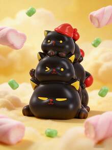 POKOJA LAND 1/6件装猫咪叠叠乐神秘盒可爱宠物桌面装饰卡通汽车摆件创意仪表盘小雕像减压指尖玩具办公室家居装饰 - 彩色 - 查看 4