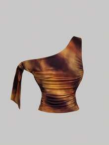 SHEIN MOD 女士两件套：不对称装饰纽扣修身花卉蝴蝶结上衣，春夏假日，情人节，波西米亚风，复古风，外出上衣，度假，复古风，外出，假日服装，沙滩装，优雅派对装，度假装，度假，波西米亚风，优雅派对装，婚礼宾客装，度假装，下午茶派对装 - 彩色 - 查看 9