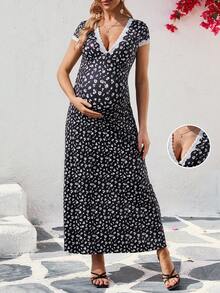 SHEIN 孕妇连衣裙，通体碎花图案，无袖，休闲时尚，春夏款